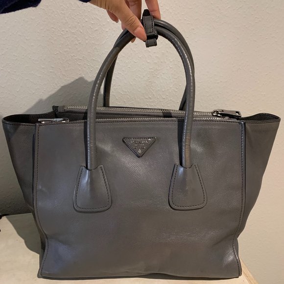 Prada Twin Pocket Glace Calf Tote - Grey - Picture 4 of 12